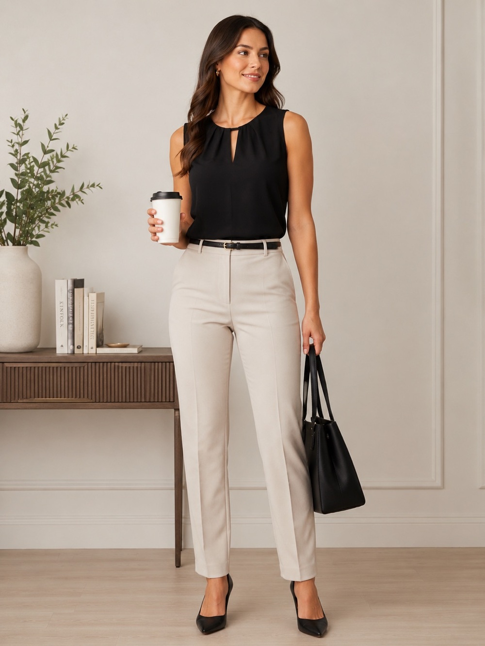 Express Black Sleeveless Keyhole Blouse Office Career Minimalist Top Medium